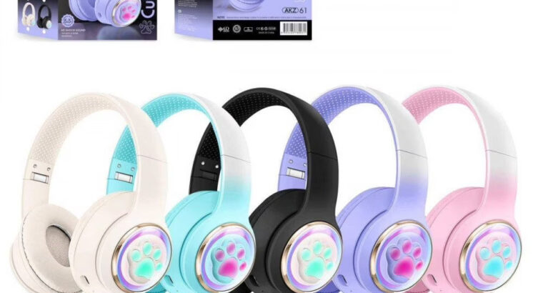 Cute Cat Paw LED Light Bluetooth Headphones – Over-Ear Gaming Headset for PC, Phone & Tablet AKZ61 f