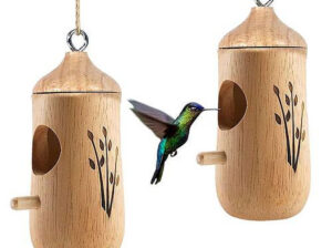 2 Packs Humming Bird Houses for Outside Wooden Hanging Bird Nest Feeder Hand Patio Garden Craft Orna