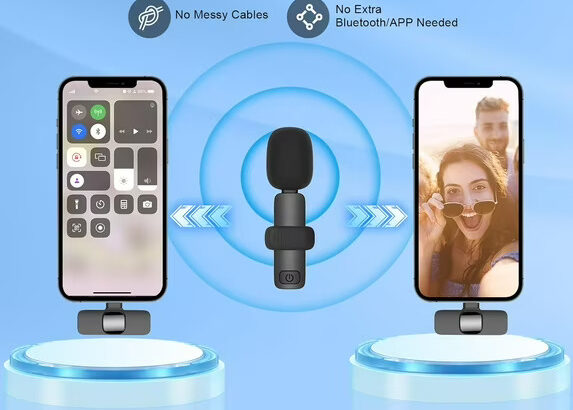 Bluetooth Mini Microphone for iPhone, iPad – Wireless Lavalier Lapel Mic for Video Recording