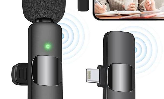 Bluetooth Mini Microphone for iPhone, iPad – Wireless Lavalier Lapel Mic for Video Recording