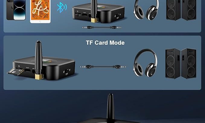 Bluetooth Aux Adapter for Home Stereo, Bluetooth 5.1 Receiver with RGB Light, Support FT Card, 3.5mm