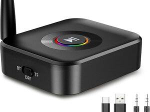 Bluetooth Aux Adapter for Home Stereo, Bluetooth 5.1 Receiver with RGB Light, Support FT Card, 3.5mm