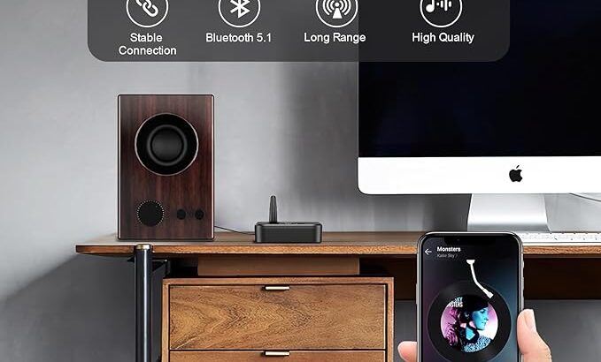 Bluetooth Aux Adapter for Home Stereo, Bluetooth 5.1 Receiver with RGB Light, Support FT Card, 3.5mm