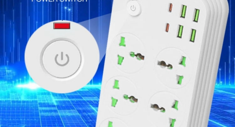 6 Plugs + PD + 4-USB Ports Multifunctional Flame-Retardant Socket With Switch(US Plug)