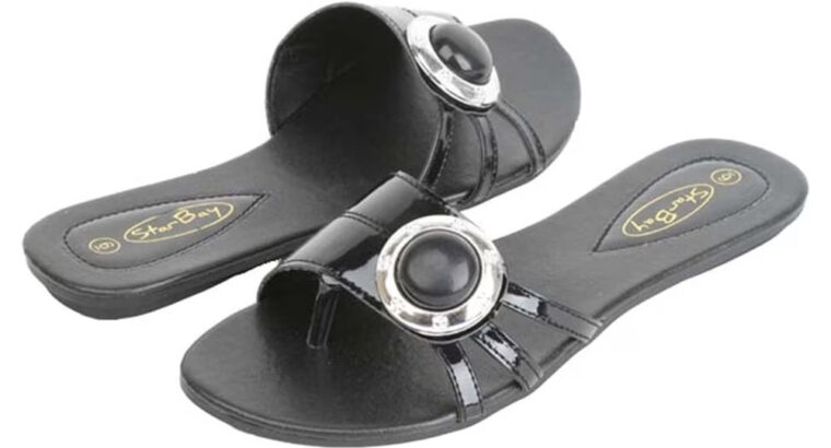 Women’s Fashion Slide Sandals Circle Metallic Crystal Design Flats flip flop and Open Toe Sandals